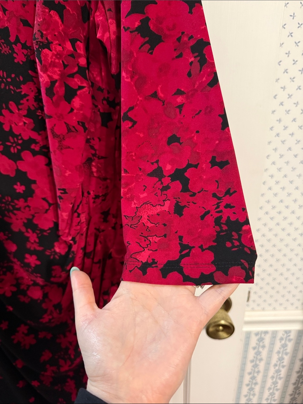 Chaps Black & Red Floral Draped Midi Dress - Picture 3 of 4